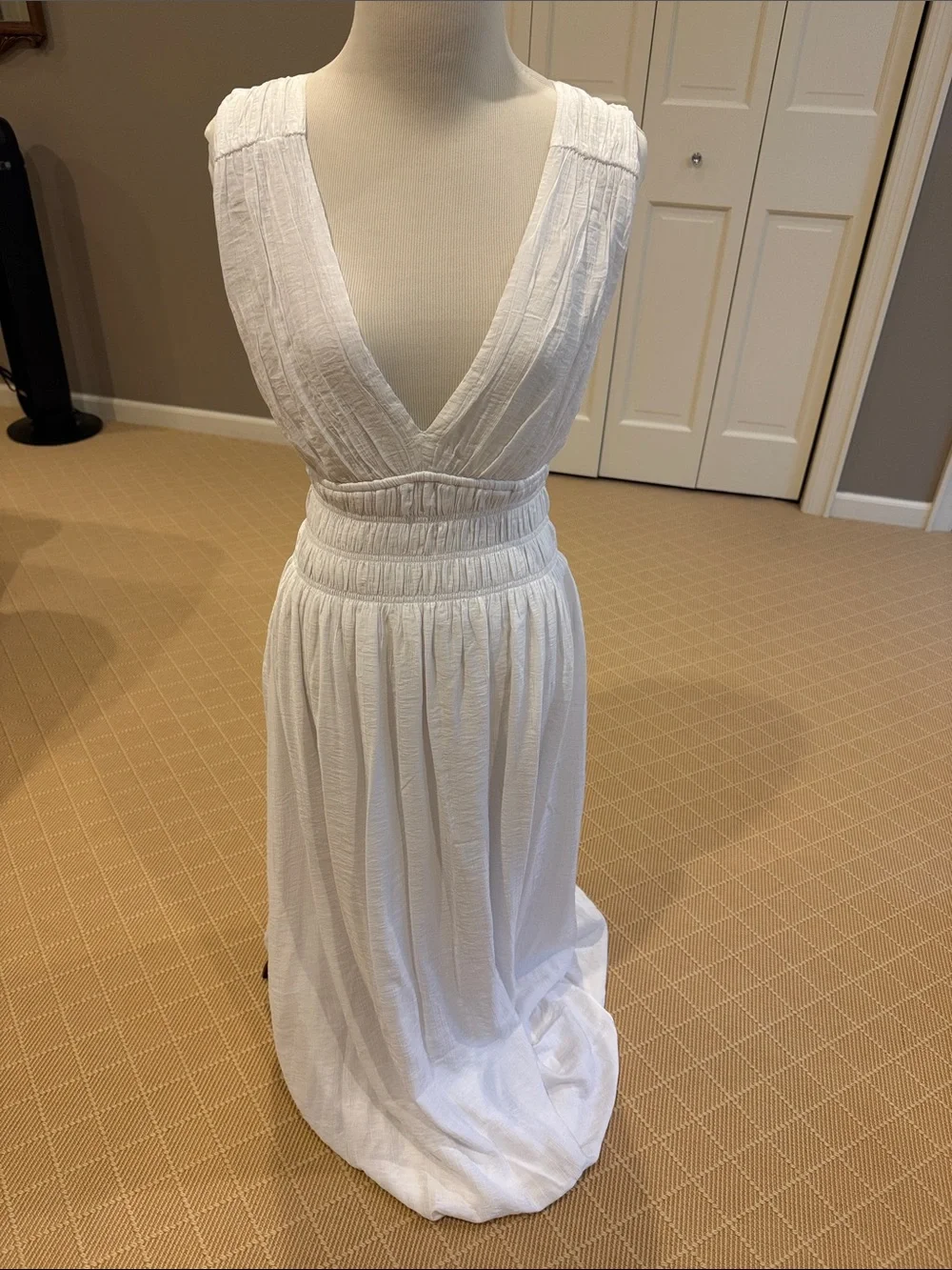 Abercrombie & Fitch White Deep V-Neck Maxi Dress Small T NWT